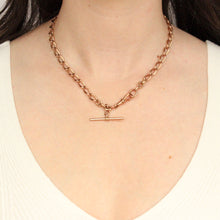Load image into Gallery viewer, solid 9k gold antique watch chain with t-bar on model