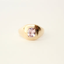 Load image into Gallery viewer, Talayee Fine Jewelry's Signature Persepolis Gemstone Signet ring with a pale pink sapphire set in 14k yellow gold that can be the ultimate cool girl engagement ring. Bold gold jewelry for her and for him.