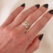 Load image into Gallery viewer, the 14k gold low tide band from talayee fine jewelry is a signature squiggle ring perfect for stacking