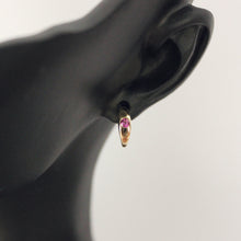 Load image into Gallery viewer, 14k gold and pink rhodolite garnet huggie hoop earring