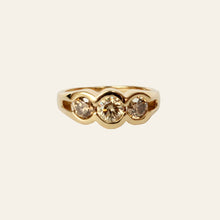Load image into Gallery viewer, 18k yellow gold champagne diamond three stone alternative engagement ring