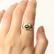 Load image into Gallery viewer, talayee fine jewelry's persepolis ring featuring a rose cut montana sapphire set in 14k gold modeled on hand