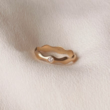 Load image into Gallery viewer, Talayee Fine Jewelry's 14k Low-Tide band with a flush set diamond handmade in San Francisco