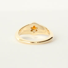 Load image into Gallery viewer, Talayee Fine Jewelry's Baby Bloom ring in 14k gold ring with a citrine on a white background- inside view