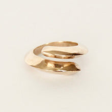 Load image into Gallery viewer, 14k yellow gold knife edge crossover statement ring on white background. affordable Prounis Trade ring