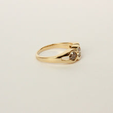 Load image into Gallery viewer, 18k yellow gold champagne diamond three stone alternative engagement ring side view