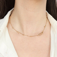 Load image into Gallery viewer, 14k solid gold bar link charm chain with push clasp closure on figure