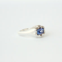 Load image into Gallery viewer, sterling silver Bloom ring by Talayee Fine Jewelry set with a Tanzanite on a grey background
