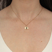 Load image into Gallery viewer, Talayee Fine Jewelry's Evil Eye Pendant featuring a rose cut montana sapphire. Handmade in san francisco