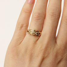 Load image into Gallery viewer, 18k yellow gold champagne diamond three stone alternative engagement ring on figure