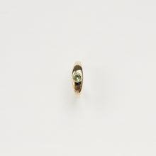 Load image into Gallery viewer, 14k gold and peridot huggie hoop earring handmade by talayee fine jewelry in san francisco on white background