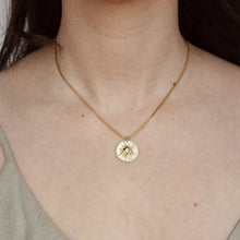 Load image into Gallery viewer, talayee fine jewelry's sun moon and stars pendant in 14k gold on figure
