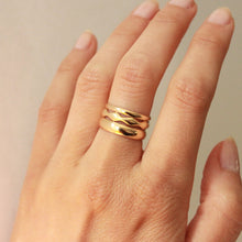 Load image into Gallery viewer, 2mm 14k gold vow ring stacked with 4mm wedding band. wedding ring vows