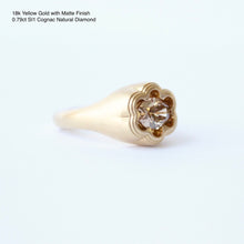Load image into Gallery viewer, Talayee Fine Jewelry's Bloom Ring made of 18k yellow gold and a cognac diamond in a floral like setting on a white background.
