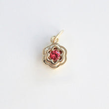 Load image into Gallery viewer, 14k Gold Petite Bloom Charm with a red-pink spinel gemstone on a white background from Talayee Fine jewelry's Bloom Collection
