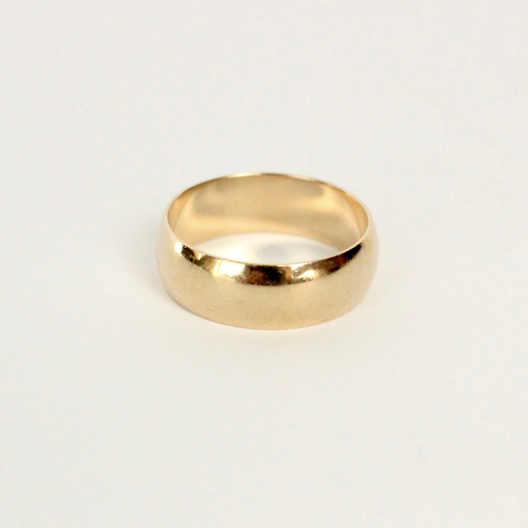 14k yellow gold wide plain band for him or her. Handmade wedding band by talayee fine jewelry