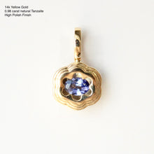 Load image into Gallery viewer, Talayee Fine Jewelry's Bloom Pendant made of 14k yellow gold and blue tanzanite in a floral like setting on a white background.
