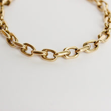Load image into Gallery viewer, vintage 14k gold danish biker link bracelet close up on light gray background
