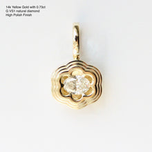 Load image into Gallery viewer, Talayee Fine Jewelry&#39;s Bloom Pendant made of 14k yellow gold and G colored diamond in a floral like setting on a white background.
