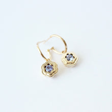 Load image into Gallery viewer, talayee fine jewelry's 14k yellow gold bloom earrings with a tanzanite shown on a white background
