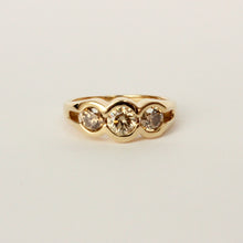 Load image into Gallery viewer, 18k yellow gold champagne diamond three stone alternative engagement ring
