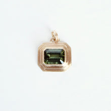 Load image into Gallery viewer, emerald cut green tourmaline pendant bezel set in 14k yellow gold handmade by talayee fine jewelry
