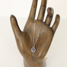 Load image into Gallery viewer, 14k gold tanzanite charm on a 14k gold charm chain
