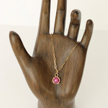 Load image into Gallery viewer, 14k gold star ruby charm on paperclip chain necklace
