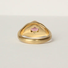 Load image into Gallery viewer, 8k gold ring with a oval pink Tourmaline set in a floral setting shown on a white background.
