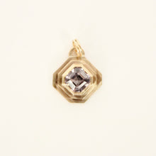 Load image into Gallery viewer, a step cut purple spinel bezel set in 14k yellow gold pendant handmade by talayee fine jewelry

