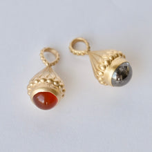 Load image into Gallery viewer, Talayee Fine Jewelry's Atousa Bell Pendants featuring a diamond cabochon and carnelian cabochon with the signature texture design shown on a white background
