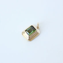 Load image into Gallery viewer, 14k yellow matte gold and emerald cut green tourmaline handmade pendant
