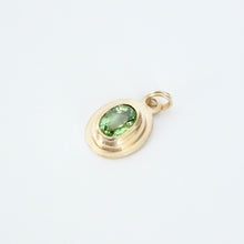 Load image into Gallery viewer, 14k yellow gold and green garnet bezel set pendant handmade by talayee fine jewelry
