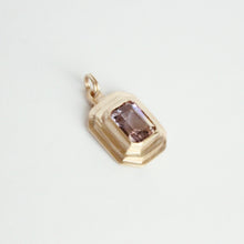 Load image into Gallery viewer, talayee fine jewelry&#39;s bestselling persepolis pendant with an emerald cut amethyst set in 14k yellow gold
