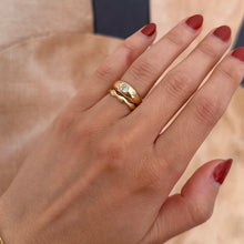 Load image into Gallery viewer, the 14k low tide band styled with a diamond engagement ring by talayee fine jewelry
