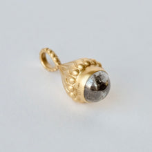 Load image into Gallery viewer, Talayee Fine Jewelry's Atousa Bell Pendant featuring a diamond cabochon set in 18k gold with the signature texture design shown on a white background
