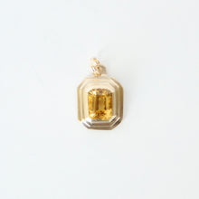 Load image into Gallery viewer, talayee fine jewelry&#39;s bestselling persepolis pendant with an emerald cut citrine set in 14k yellow gold
