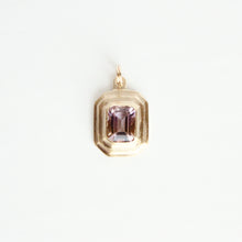 Load image into Gallery viewer, talayee fine jewelry&#39;s bestselling persepolis pendant with an emerald cut amethyst set in 14k yellow gold
