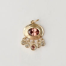 Load image into Gallery viewer, talayee fine jewelry's persepolis pendant featuring a rose toned zircon and a champagne diamond fringe shown on a white background
