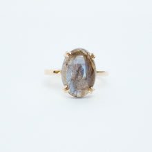 Load image into Gallery viewer, 14k yellow gold and labradorite cocktail ring handmade by talayee fine jewelry
