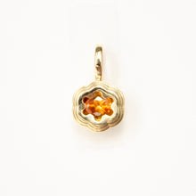 Load image into Gallery viewer, Talayee Fine Jewelry&#39;s Bloom Pendant. 18k yellow gold pendant with an orange garnet set in a floral style setting shown on a white background.
