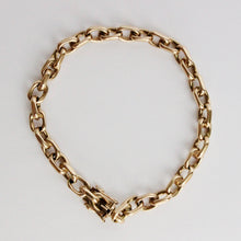 Load image into Gallery viewer, vintage 14k gold danish biker link bracelet on gray background
