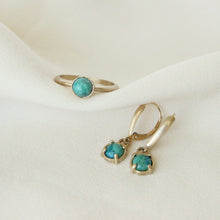 Load image into Gallery viewer, Chrysocolla ring and earrings on white background. Jewelry brands similar to prounis, catbird, kinn studio, mociun, and mejuri
