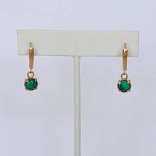 Load image into Gallery viewer, 14k brushed yellow gold drop earrings with chrysocolla gems on a white background. San Francisco Jewelry store
