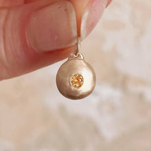 Load image into Gallery viewer, Talayee Fine Jewelry&#39;s domed charm pendant with a mandarin garnet flush set in 14k yellow
