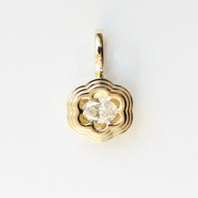 Load image into Gallery viewer, Talayee Fine Jewelry&#39;s Bloom Pendant made of 14k yellow gold and G colored diamond in a floral like setting on a white background.

