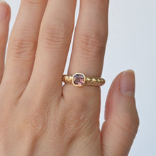 Load image into Gallery viewer, Talayee Fine Jewelry's Atousa Bezel ring featuring a purple asscher cut spinel set in 14k gold shown on a hand

