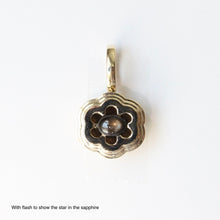 Load image into Gallery viewer, 14k yellow gold Bloom Pendant by Talayee Fine jewelry featuring a black star sapphire, shown on a white background
