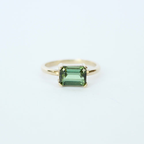 14k yellow gold green tourmaline solitaire ring