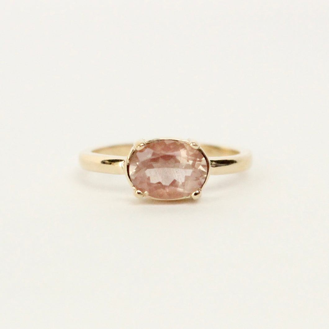 14k gold and oval sunstone solitaire ring perfect as an alternative engagement ring handmade by talayee fine jewelry in san francisco